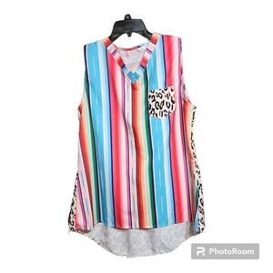 Crazy Train Serape Leopard Sleeveless V-neck Top No Size Tag Med Large Boutique